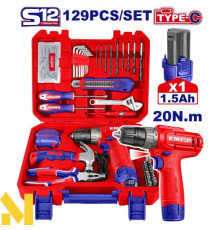 Дриль-шуруповерт акумуляторний EMTOP EEDK12901 + набір інструментів 129 шт.