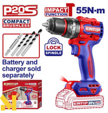 Дриль-шуруповерт ударний акумуляторний EMTOP ECIDL205581 (без АКБ та ЗП)