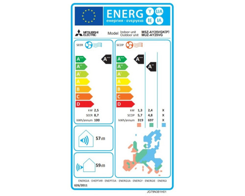 Інверторна настінна спліт-система (кондиціонер) Mitsubishi Electric Standard MSZ-AY25VGK/MUZ-AY25VG