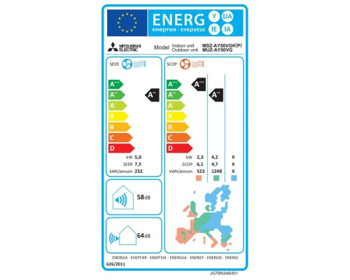 Інверторна настінна спліт-система (кондиціонер) Mitsubishi Electric Standard MSZ-AY50VGK/MUZ-AY50VG