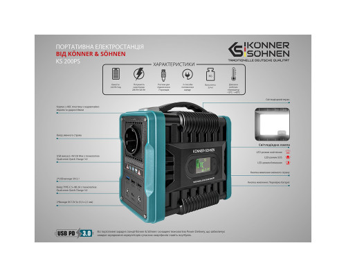 Электростанция портативная Konner&Sohnen KS 200PS