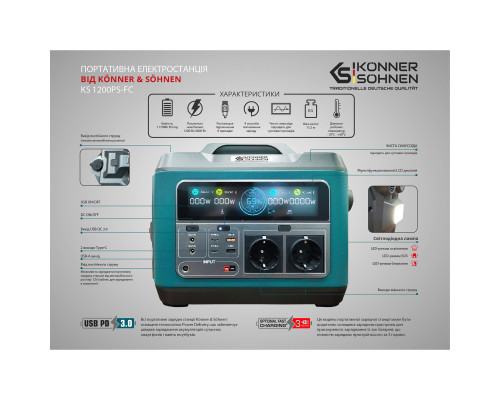 Электростанция портативная Konner&Sohnen KS 1200PS-FC