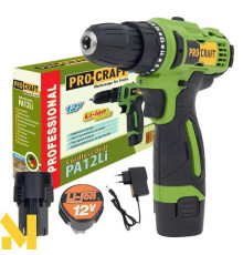 Шуруповерт акумуляторний Procraft PA12Li COMPACT (комплект з 2 АКБ та ЗП)