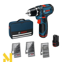 Акумуляторний шуруповерт Bosch GSR 12V-15 + набор бит и сверл 39шт. + сумка