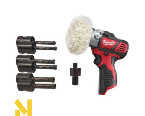 Машина полірувальна акумуляторна Milwaukee M12 BPS-0 + набір алмазних коронок (без АКБ та ЗП)