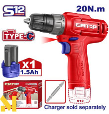 Дриль-шуруповерт акумуляторний EMTOP ECDL12456 (без ЗП)