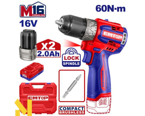 Дриль-шуруповерт акумуляторний EMTOP ECDL16682