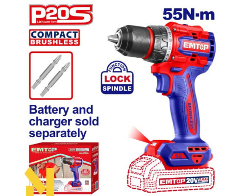 Дриль-шуруповерт акумуляторний EMTOP ECDL205581 (без АКБ та ЗП)
