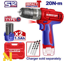 Дриль-шуруповерт акумуляторний EMTOP ECIDL12206 (без ЗП)
