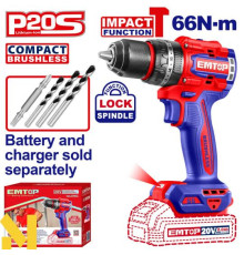 Дриль-шуруповерт акумуляторний EMTOP ECIDL206681 (без АКБ та ЗП)
