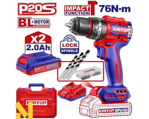 Дриль-шуруповерт акумуляторний EMTOP ECIDL20768