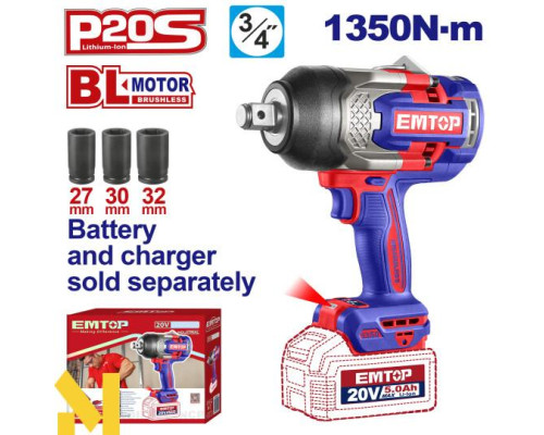 Гайковерт акумуляторний EMTOP ECIWL201351 (без АКБ та ЗП)