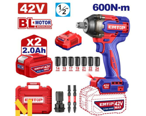 Гайковерт акумуляторний ударний EMTOP ECIWL42602