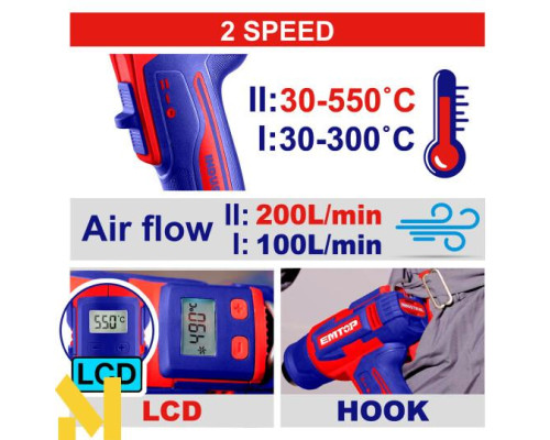 Фен технічний акумуляторний EMTOP EHGN200318