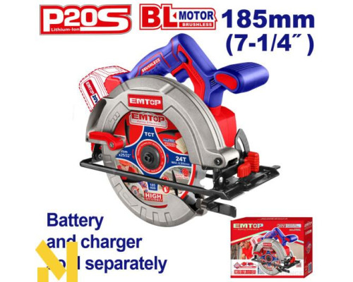 Пила дискова акумуляторна EMTOP ELCS1851 (без АКБ та ЗП)