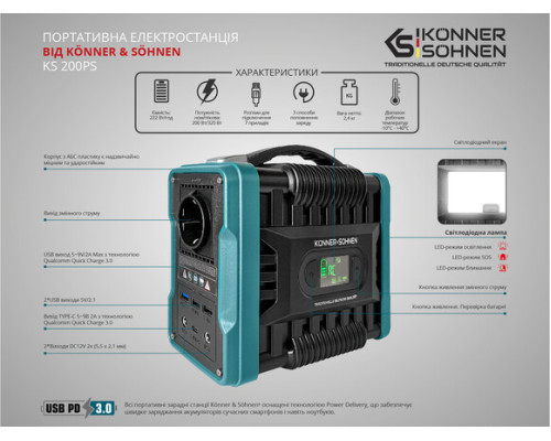 Зарядна станція Konner&Sohnen KS 200PS (222 Вт·год / 200 Вт)