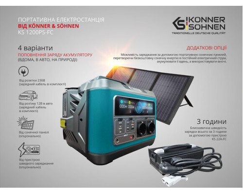 Зарядна станція Konner&Sohnen KS 1200PS-FC (1110 Вт·год / 1200 Вт)