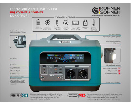 Зарядна станція Konner&Sohnen KS 2200PS-FC (2220 Вт·год / 2200 Вт)