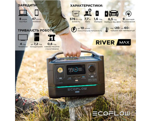 Зарядна станція EcoFlow River Max (576 Вт·год / 600 Вт)